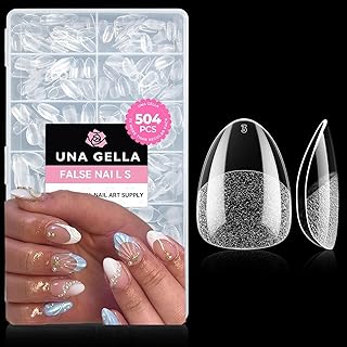 UNA GELLA Tips für Gelnägel Ultra kurze Mandel, 504 Stück 12 Größen Soft Gel Nail Tips Full Cover Klar XXS Nagel Tips für Acryl Nägel zum Aufkleben DIY Art Home