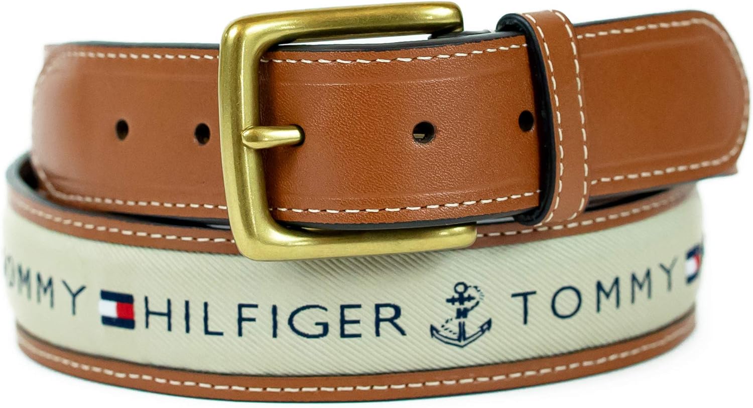 Tommy Hilfiger Men's Leather Casual Belt with Fabric Inlay, 44 - Image 2
