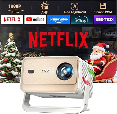 【Compatible with Netflix & Auto Focus】Xgody Gimbal N6 PRO 700 ANSI Native 1080P Smart Projector with WiFi 6 and Bluetooth, 4D Auto Keystone & Voice