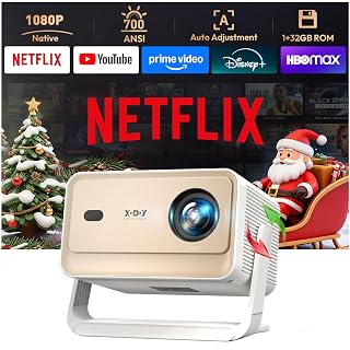 【Compatible with Netflix & Auto Focus】Xgody Gimbal N6 PRO 700 ANSI Native 1080P Smart Projector with WiFi 6 and Bluetooth, 4D Auto Keystone & Voice Controll Portable 4K Support FHD Home Projector - Amazon product rated Grade A