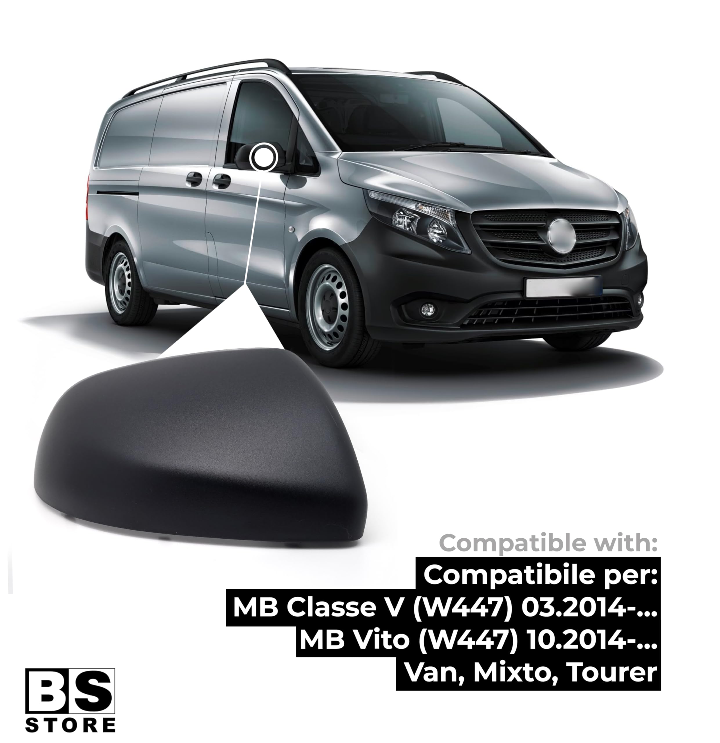 BSSTORE Calotta Specchietto Retrovisore Classe V Viano 2014, Vito 2014 (W447) Nera Verniciabile (Destro - Lato Passeggero)