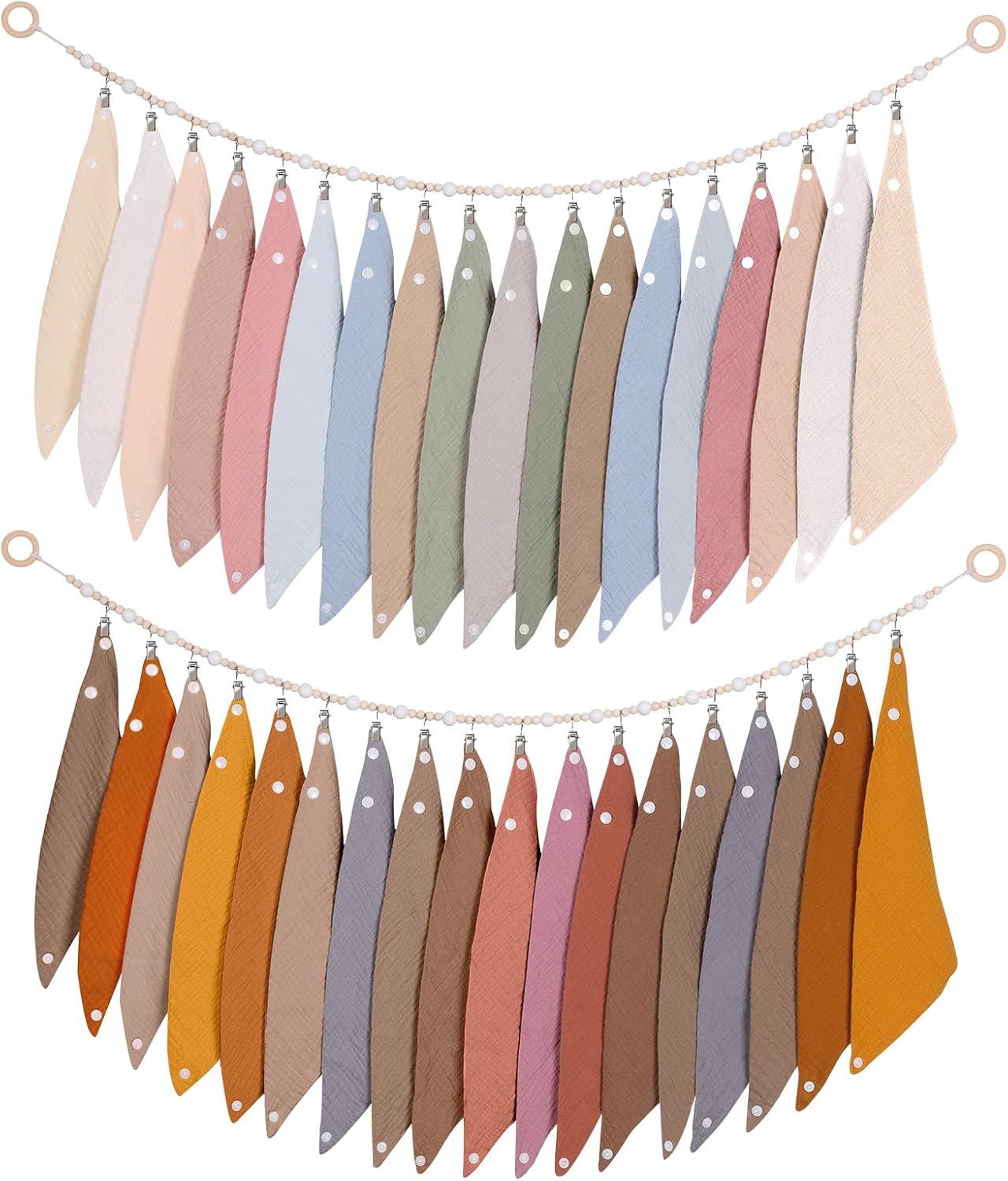 POVETIRE 2PCS Baby Pacifier Clip Holder Baby Bibs Organizer, Baby Bibs Bandana Drool Holder Hanging Burp Cloths Organizer Storage Wall Decor for Nursery Newborn Infant Girls and Boys Room