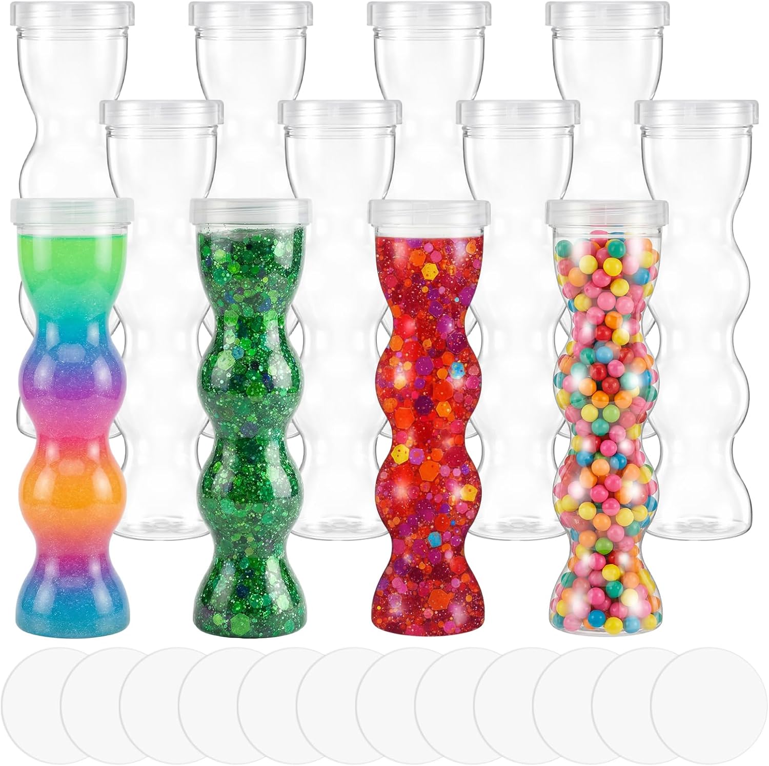 Empty Plastic Sensory Bottles with Lids Reusable Clear Plastic Sensory Water Bottles Bulk for DIY Crafts Handmade Party Decoration(Wave)