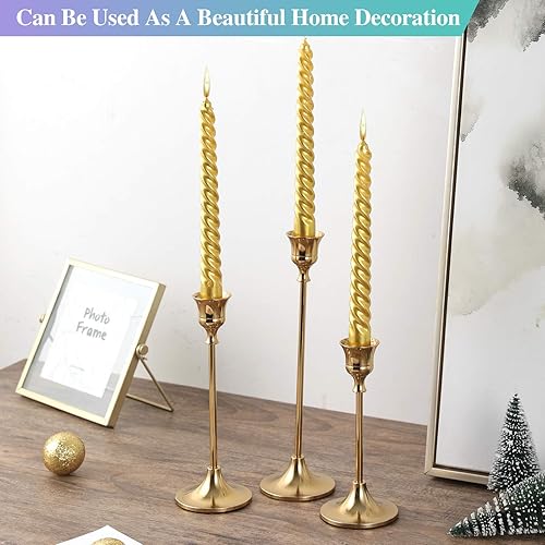 Miniatura 7 de Juego de 6 portavelas cónicos dorados decorativos para decoración del hogar, boda, comedor, fiesta, aniversario