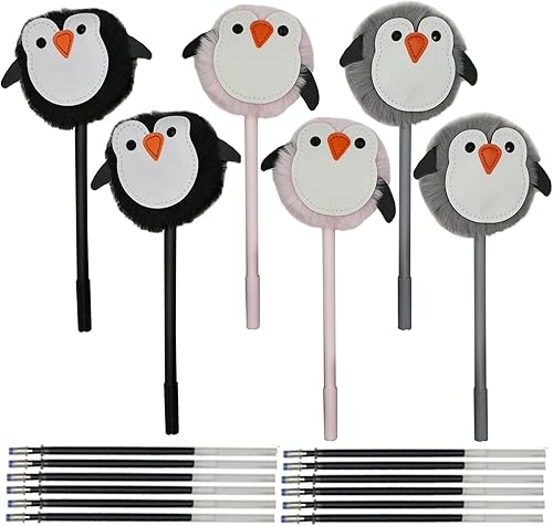 Maydahui 6 bolígrafos de felpa con forma de pingüino, bolígrafos de gel con bola de piel esponjosa en tinta negra para oficina, escuela y fiesta disponible en Yaxa Colombia