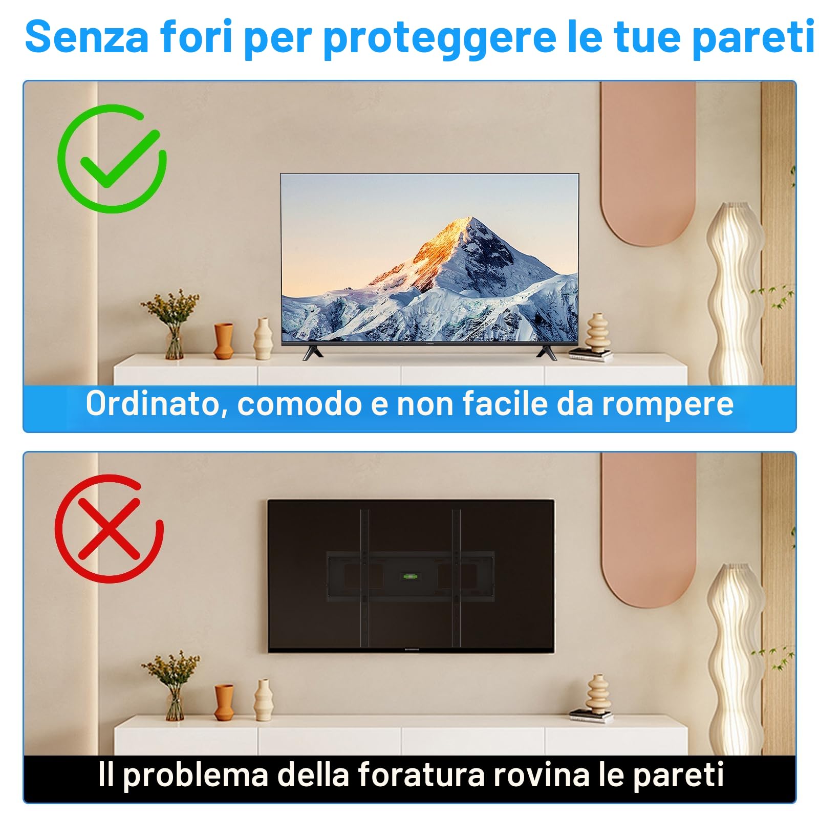 Supporti universali per TV, piedini 20-65 pollici, gambe di supporto, set viti (nero)