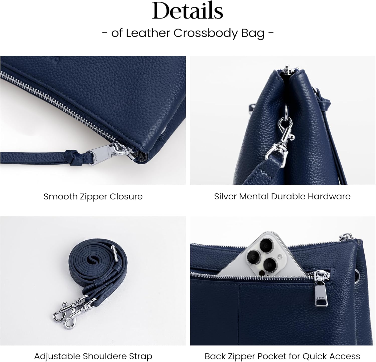 befen Genuine Leather Crossbody Bags for Women, Small RFID Leather Cross Body Purses Shoulder Handbags - Image 7