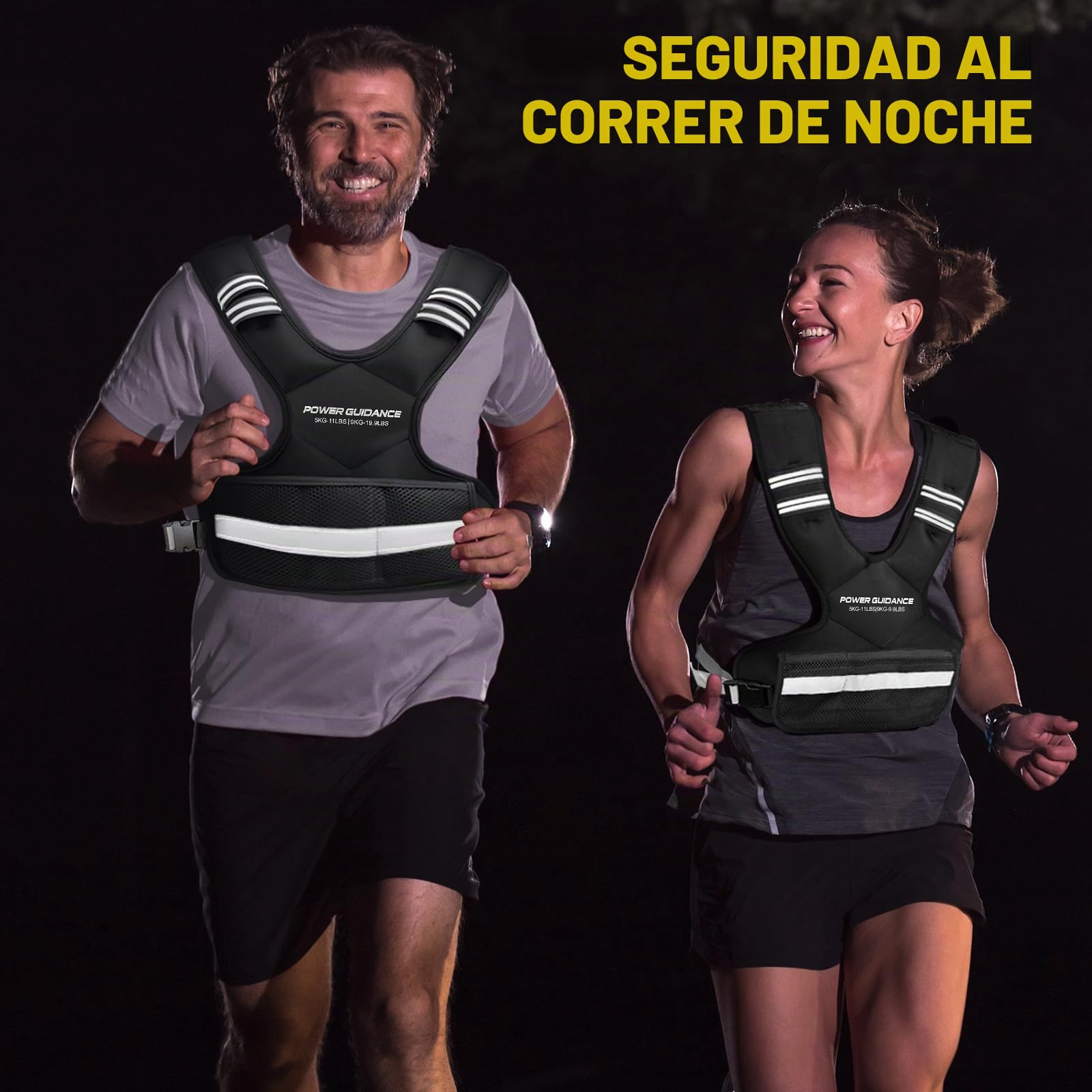 Chaleco Lastrado POWER GUIDANCE - Ajustable de 5 a 14,4 kg con Rayas Reflectantes | Ideal para Correr y Entrenamiento de Fuerza | Diseño Transpirable para Hombres y Mujeres