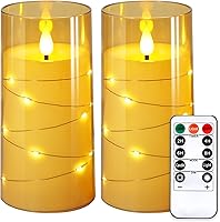 Vista 13 de NURADA Velas parpadeantes sin llama: luces de cadena de estrellas integradas que funcionan con pilas, velas LED de pilar con control remoto