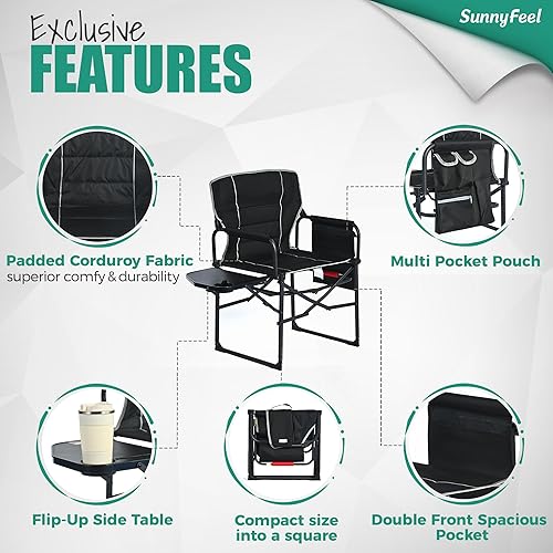Miniatura 6 de SUNNYFEEL Silla de directores de campamento de gran tamaño, paquete de 2, sillas plegables portátiles para adultos resistentes con mesa auxiliar,