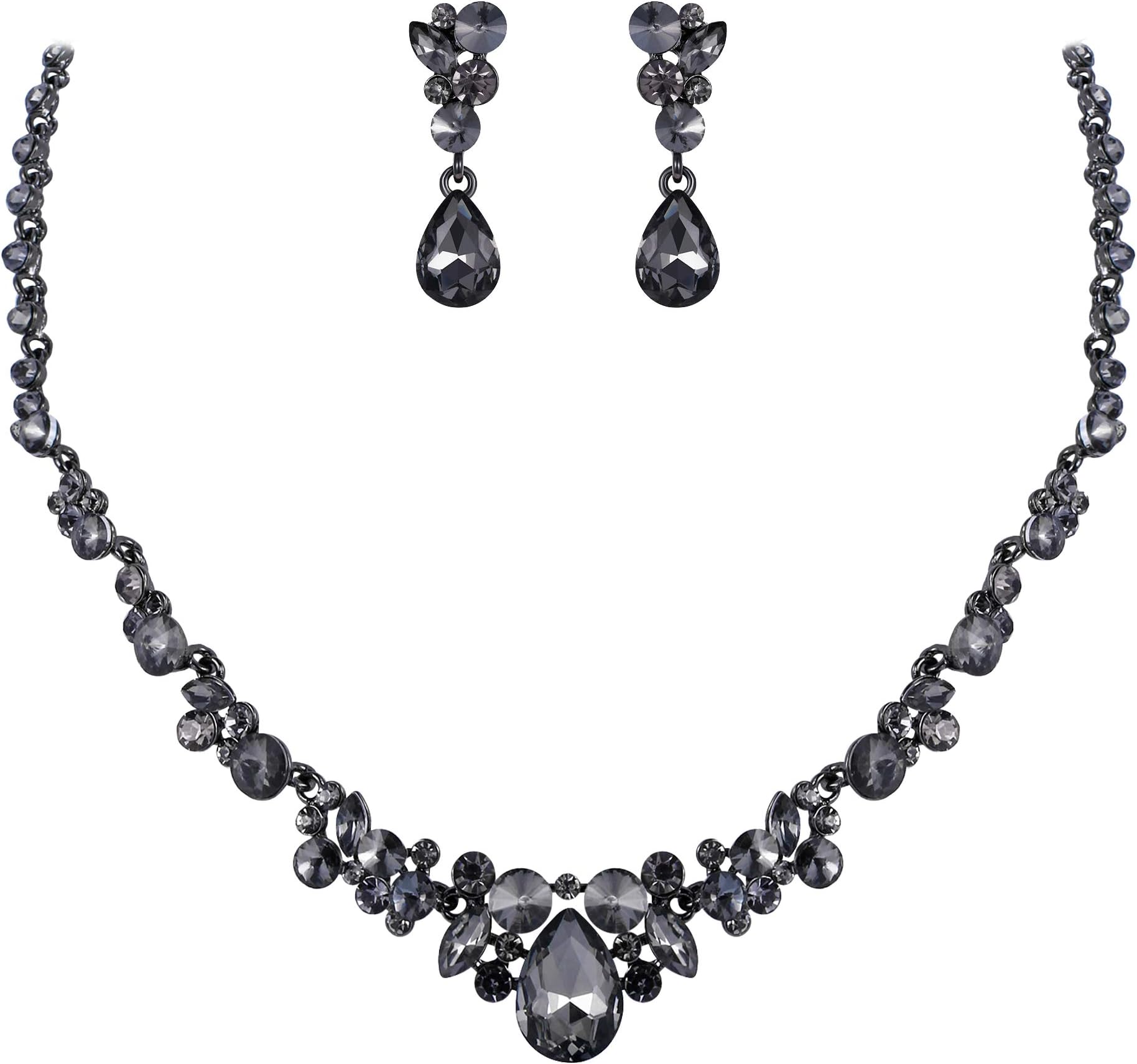 EVER FAITHRhinestone Crystal Elegant Bridal Floral Teardrop Necklace Earrings Set