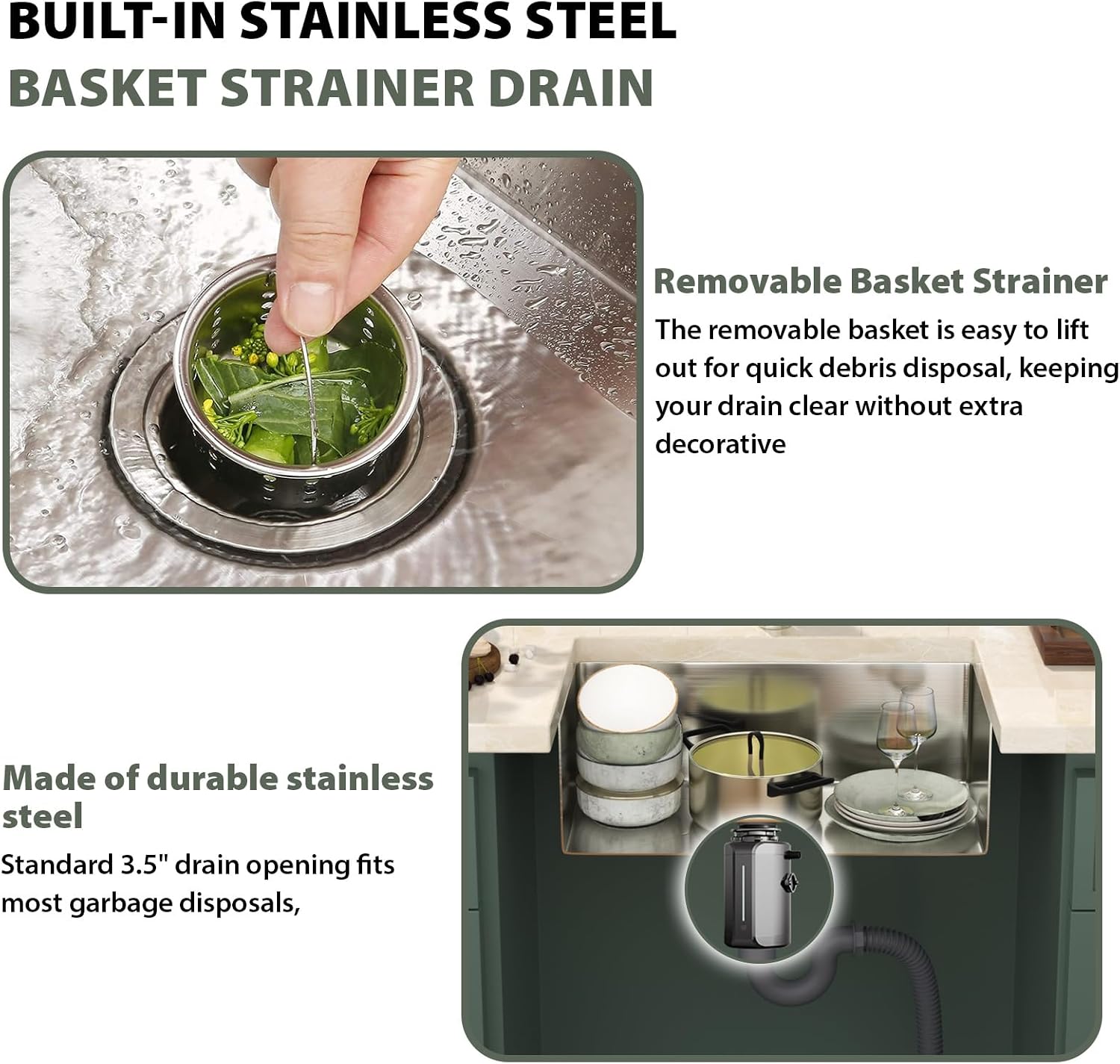 Mocoloo 28 Inch Undermount Kitchen Sink - 28" x 16" T304 Stainless Steel Handmade Single Bowl Round Corner Under Counter 9" Deep Basin