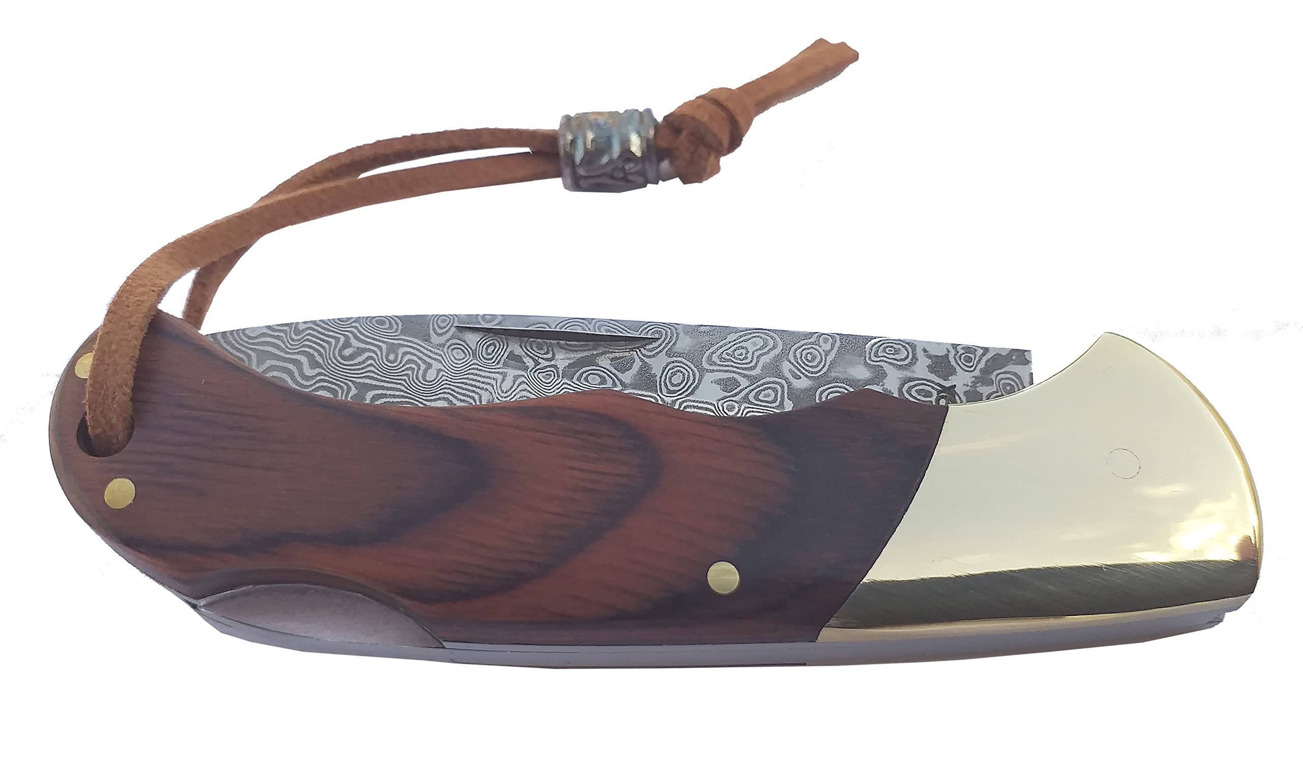Tiendas LGP – Albainox 18557 Damasco, Navaja acero Damasco. Plegable, Hoja 6 cm. mango de Stamina Marrón, forros de acero Inox. Virola de Alpaca