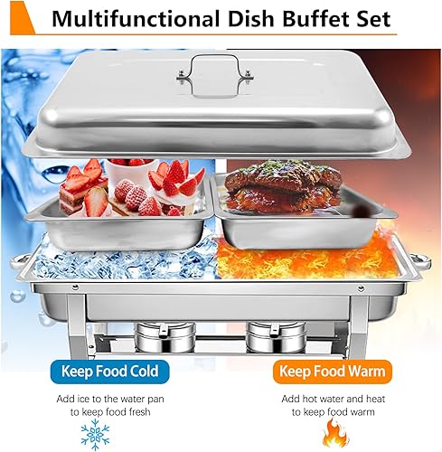 Miniatura 3 de EVGTTI Juego de 6 platos de buffet de roces redondos de 5 cuartos y 8 cuartos de galón de acero inoxidable rectangular para catering, juegos de