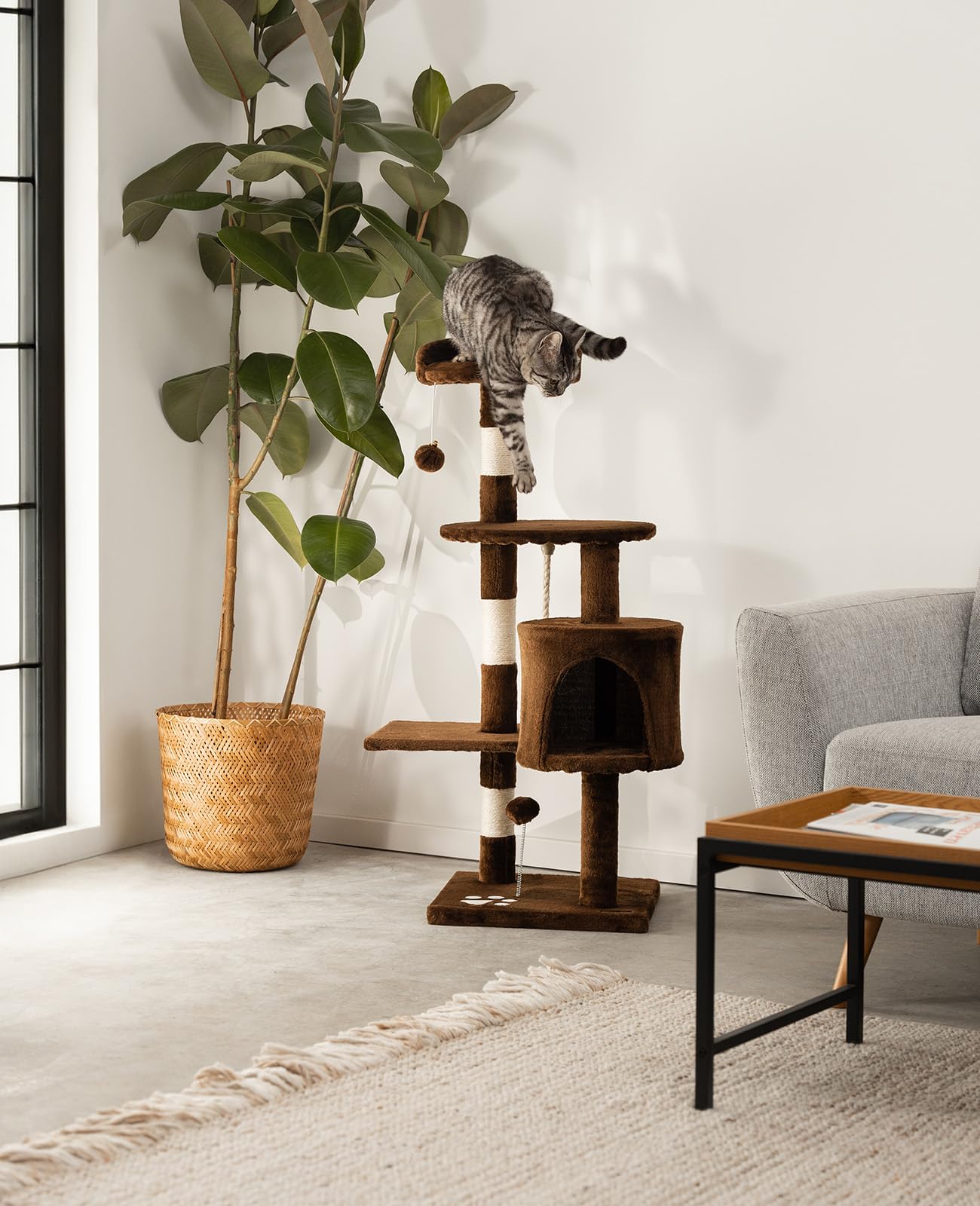 lionto Tiragraffi per Gatto Albero Tiragraffi Gatto Gioco Giocattolo Gatti Altezza 112 cm, Marrone