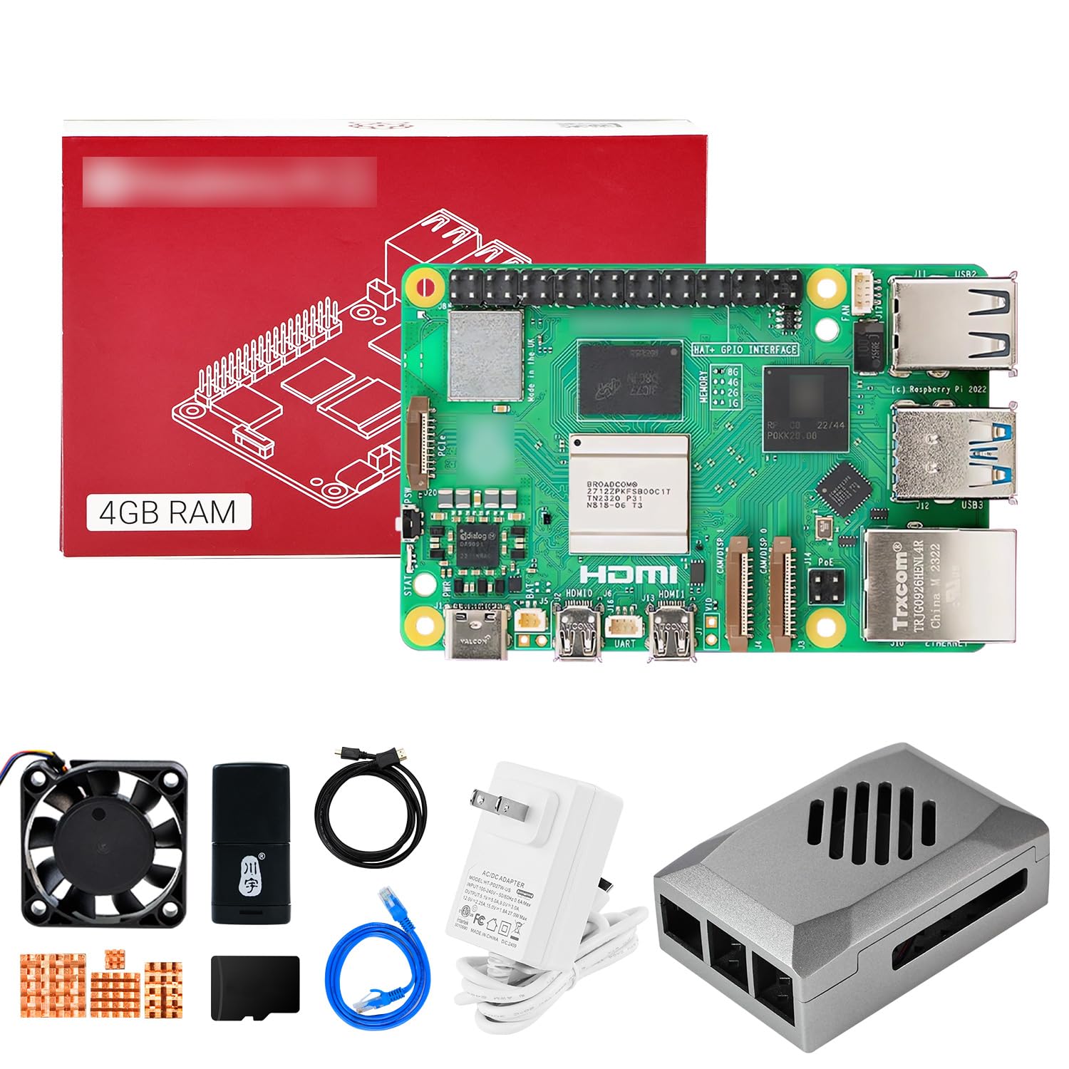 Yahboom Pi 5 Starter Kit 64GB with Active Cooler,27W 5.1V5A USB-C Power Supply,Pi5 4GB Board,64GB Card Readers Kit,Pi 5 Case,Dual 4K Cables (Pi5 4GB, Classic Basic Kit)