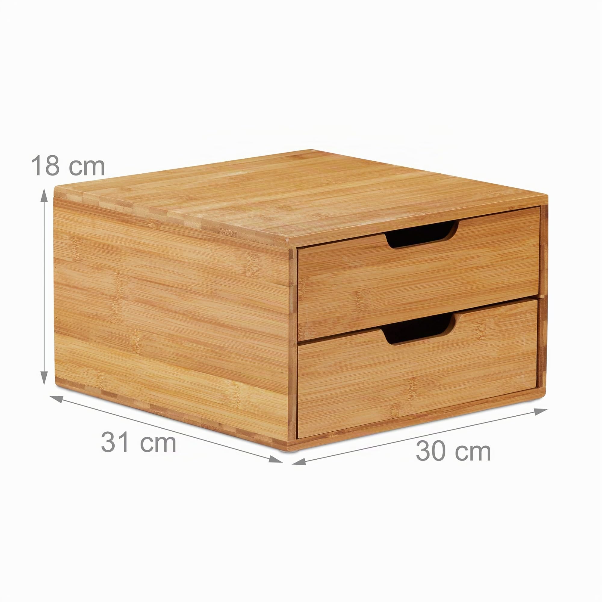 Relaxdays Cassettiera Portaoggetti in bambù, Organizer con Cassetti, Effetto Naturale, Portaoggetti da Scrivania, HLP 18 x 30 x 31 cm, Color Legno Naturale