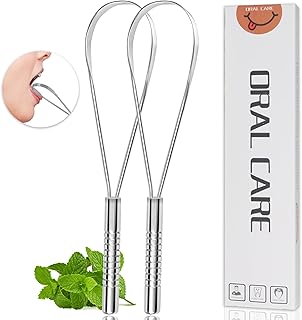MATOLO Metal Tongue Scraper(2 Pack), Dual-Sided 100% Stainless Steel Tounge Cleaner W/Wavy Non-Slip Handle for Adults & Kids, Reduce Bad Halitosis, Fresh Breath Tough Scrapers for Oral Care & Hygiene