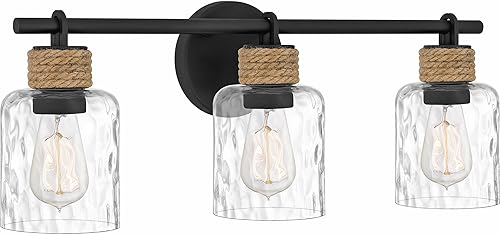 Miniatura 6 de Quoizel Naturals Baltic - Luces de tocador modernas, 24 pulgadas, 3 luces, color negro mate y cristal de agua transparente, accesorios de