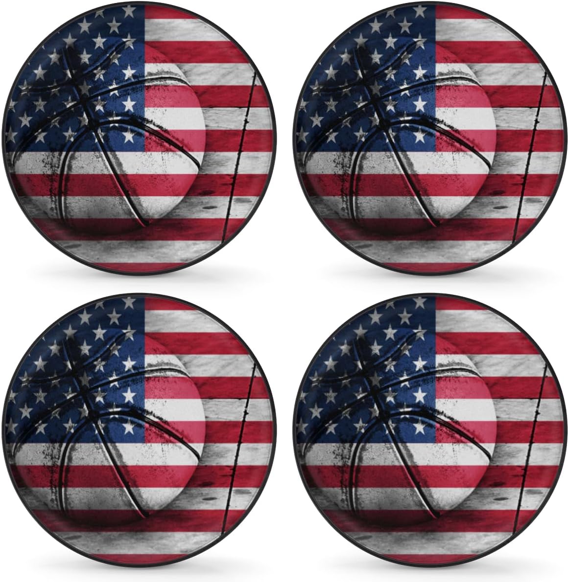 Vintage Basketball American Flag Tire Covers Portable Spare Tire Cover Soft Durable Waterproof Dustproof Set of 4 Bags 16 Inches for Car Truck SUV Trailer Camper