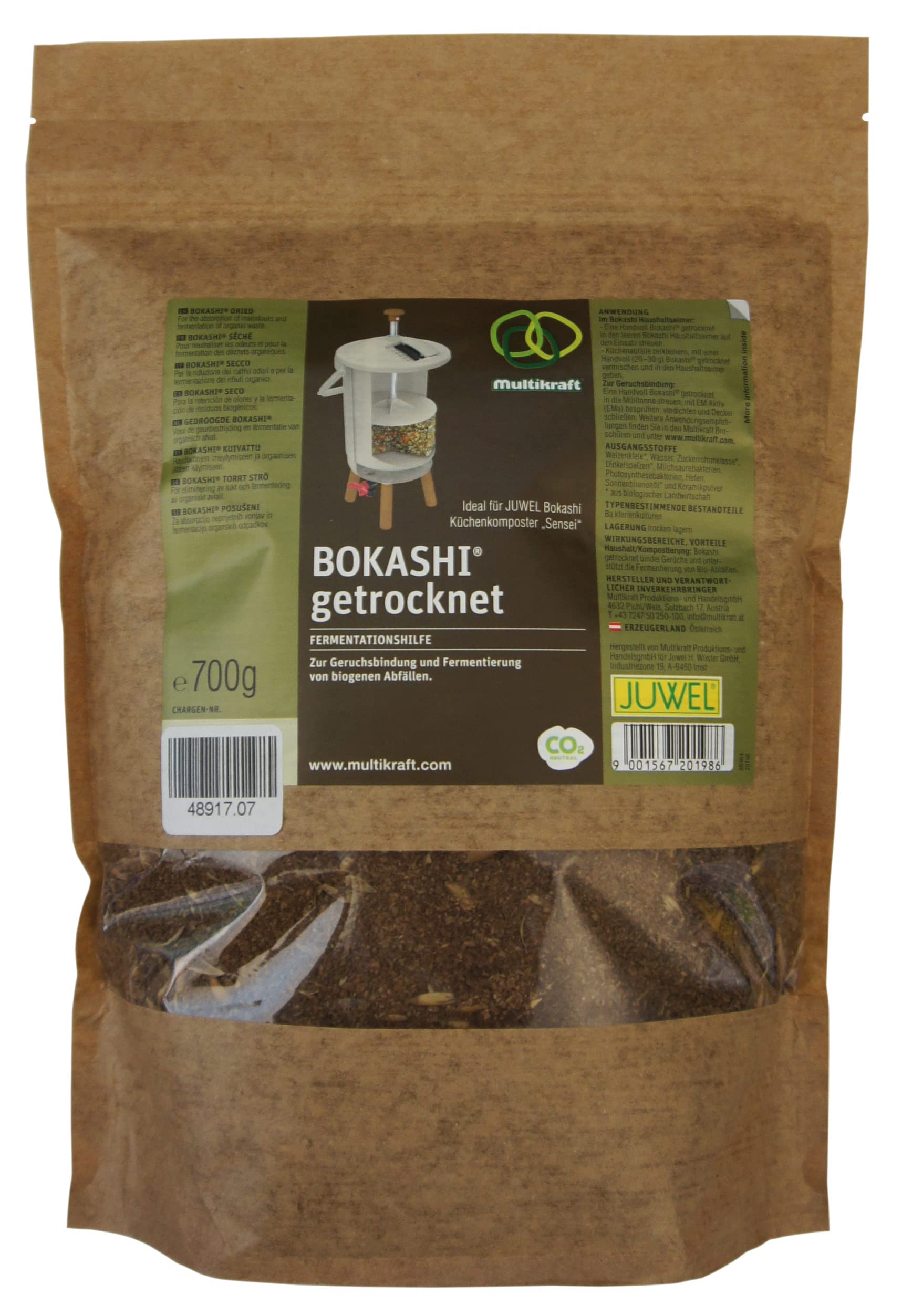 Juwel Bokashi Fermentationshilfe für Komposter Bokashi Sensei (Inhalt ca. 700g, Geruchsbindung und Fermentierung von biogenen Abfälle, einfache Anwendung, Maße 9 x 22 x 30.5 cm) 20198