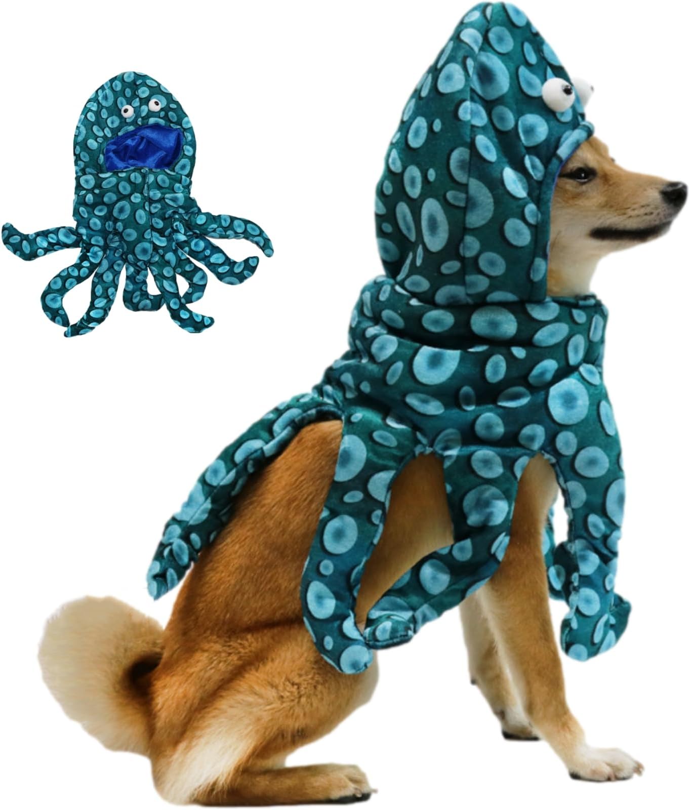 apott Funny Dog Costume Octopus-Style Puppy Hat Halloween Pet Apparel Outfit Clothes for Small Medium Large Dogs Cats(Dark Green, L)