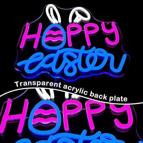 Miniatura 7 de Letrero de neón de Pascua con diseño de orejas de conejo, letrero de neón para decoración de pared, letrero LED de neón regulable para huevos de