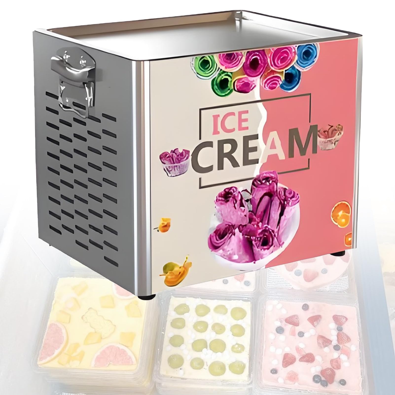 Ofyphth Stainless Steel Ice Cream Roller Maker, At-Home Rolled Ice Cream Maker Kit Includes 3 Spatulas, DIY Fun Family Activity Instant Rolled Ice Cream Maker for Sorbet, Yogurt, Gelato.