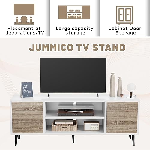 Miniatura 5 de Flamaker Soporte para TV, centro de entretenimiento de 58 pulgadas con 2 puertas y 2 armarios de almacenamiento para TV de hasta 65 pulgadas, mesa