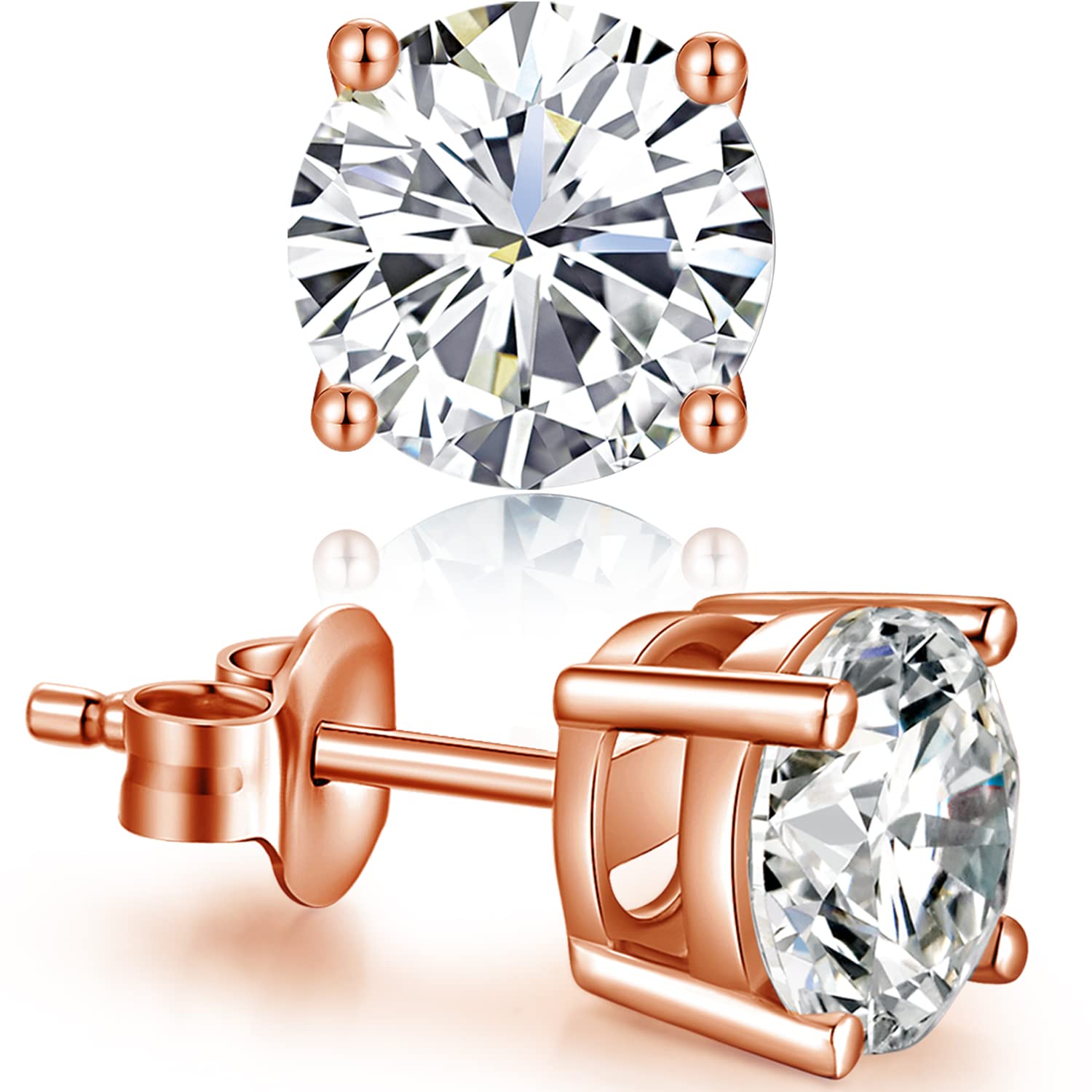 Miaofu Orecchini 18k Oro Bianco Placcata 925 Argento Sterlina Zirconi Simulato Diamante Brillanti per Donna Uomo 4-8mm Cubica Swarovski Dimensioni 3mm-8mm