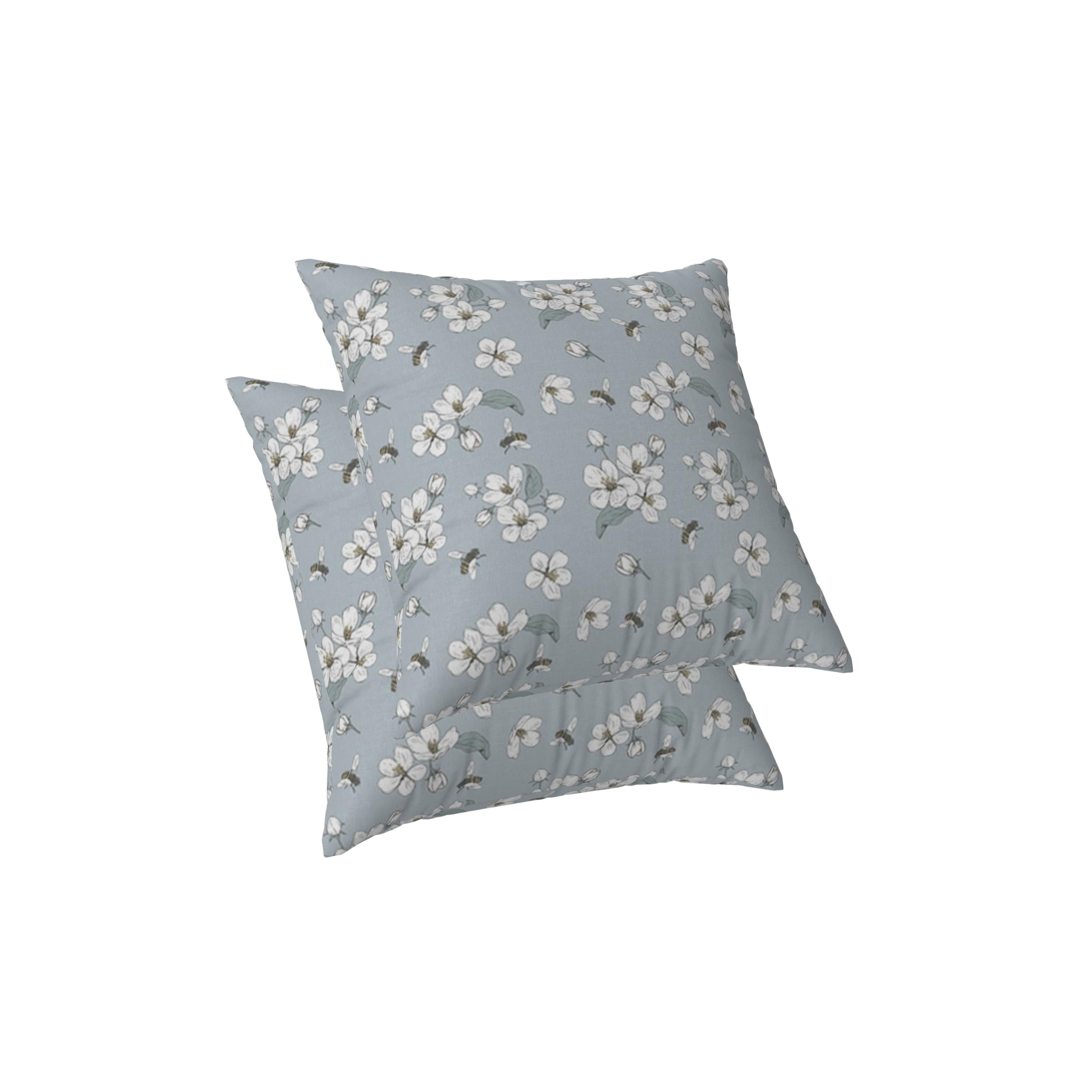 ggaimwf Floral Pillow Cases Square Flower Cushions for Sofa Bee Aesthetic Country Style Cushions Blue Pillow Covers Double Sided Home Decorative Garden Outdoor with Hidden Zipper 40x40cm Set of 2