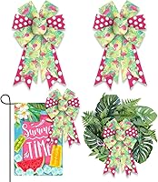 Vista 7 de 2 lazos de piña de verano para corona, lazos de corona de primavera y verano, lazos de lana cuadriculada negra y blanca, lazos de arpillera