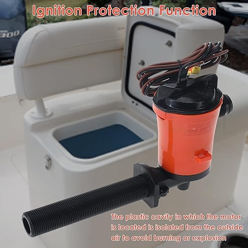 Miniatura 7 de Finderomend Bomba Livewell de 12V 800gph para barco 4.0A, bomba aireadora Livewell,Cartucho sumergible de 90 grados Livewell Live Bait Tanque