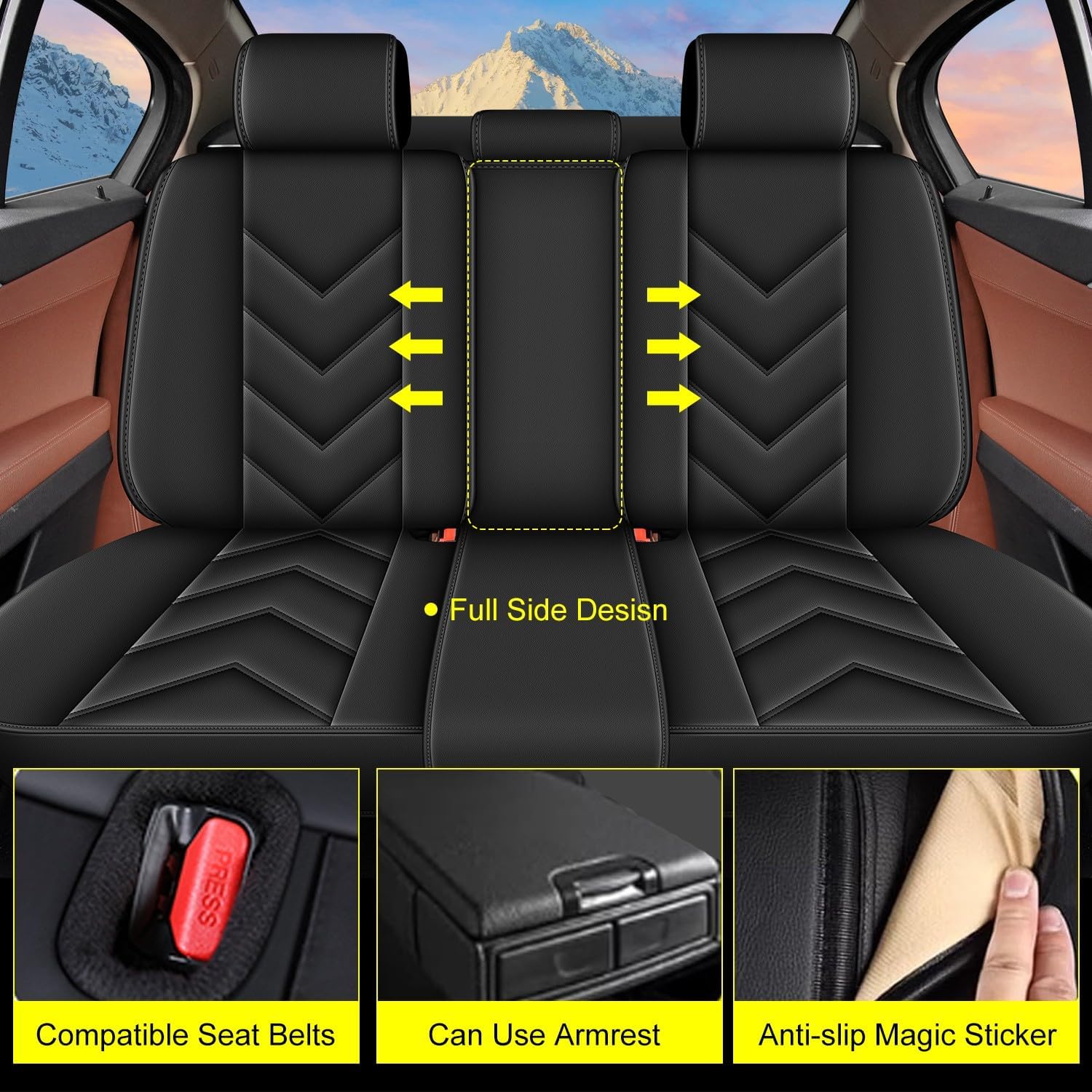 Car Seat Covers Fit for Volkswagen VW Tiguan 2009-2024 2025 | Full Set Faux Leather, Waterproof, Automotive Seat Cover with Airbag Compatibility (5 Seat, Black Line)