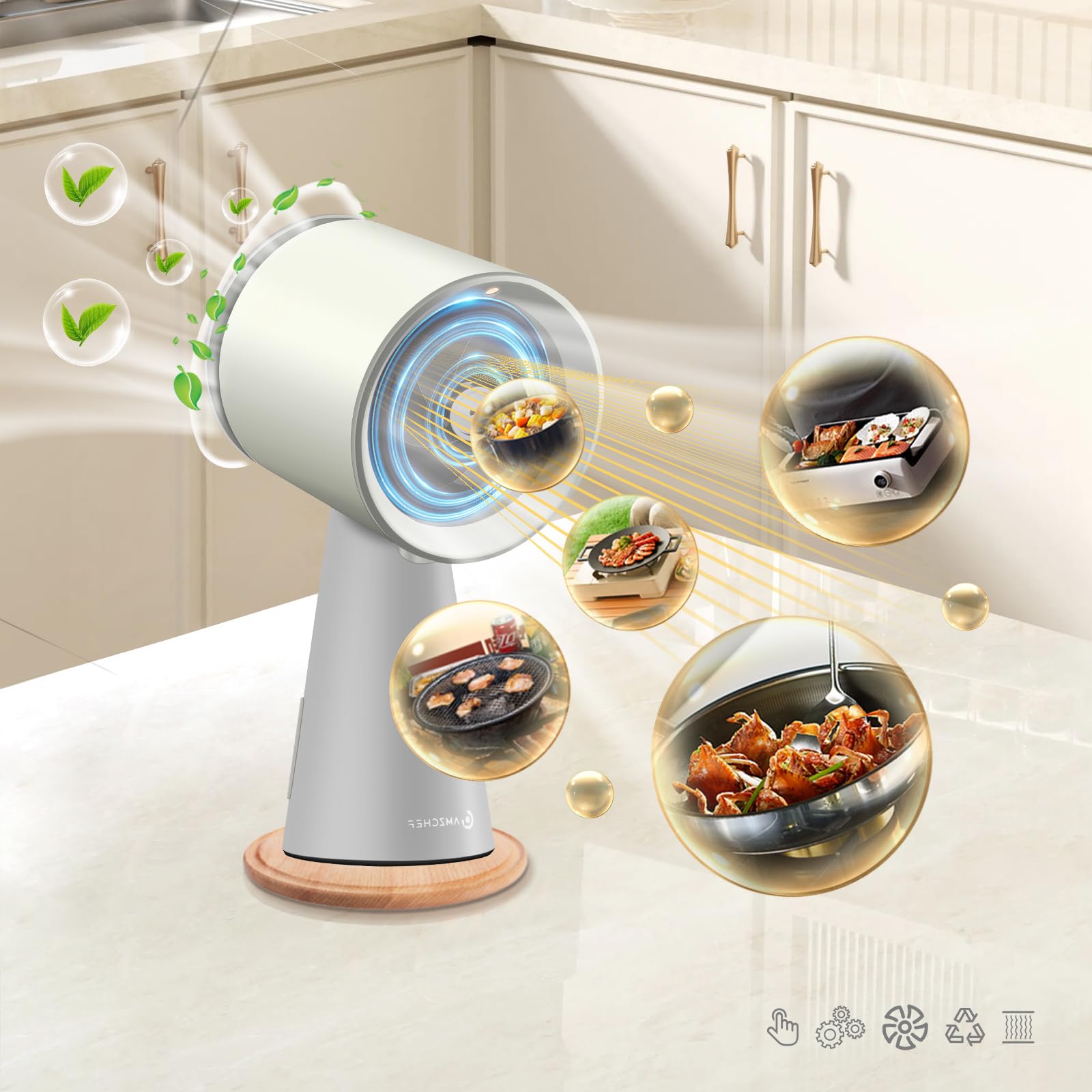 AMZCHEF Mini Cooker Hood Portable Desktop Extractor Hood White with 3 Gears Mode, Strong Suction for Home Kitchen Fondue Hot Pot BBQ (white) — view 9