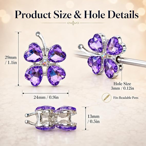 8PCS Rhinestone Four Leaf Clover Beads for Beadable Pens