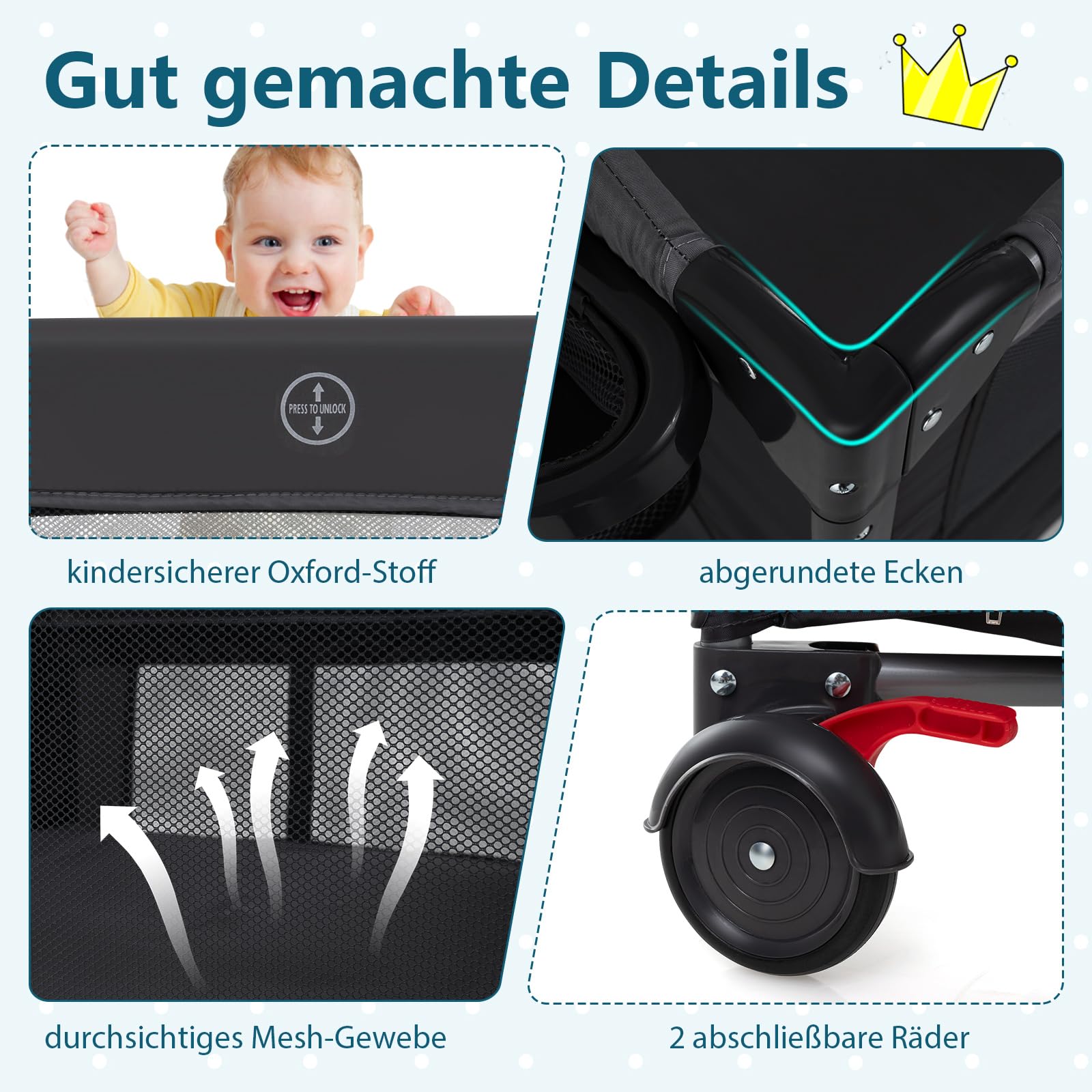 COSTWAY 5 in 1 Beistellbett, Reisebett Baby mit Matratze, Babybett höhenverstellbar mit Wickelauflage, Mosktionetz & Spielbogen, Stubenwagen mit Rollen & Tragetasche für bis 36 Monaten, Schwarz