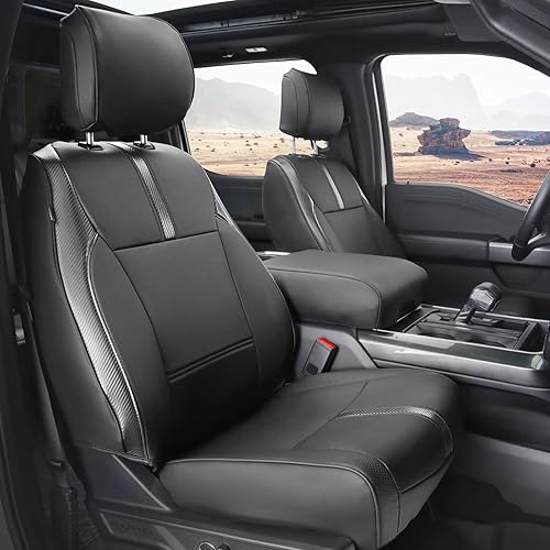 CoverCenter Fundas de asiento para Ford F150 2023 2022 2021 2020 2019 2018 2017 2016 2015, juego completo de fundas de asiento de fibra de carbono