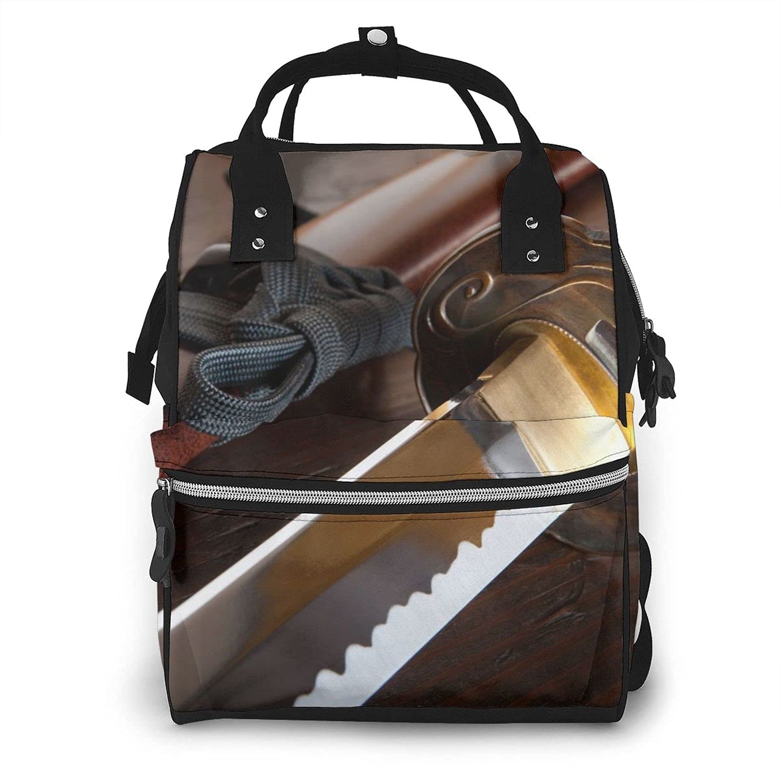 Japan Samurai Sword Diaper Bag Multi-Function Nappy Bags for Baby Care Waterproof Wide Open Travel Backpack for Organization
