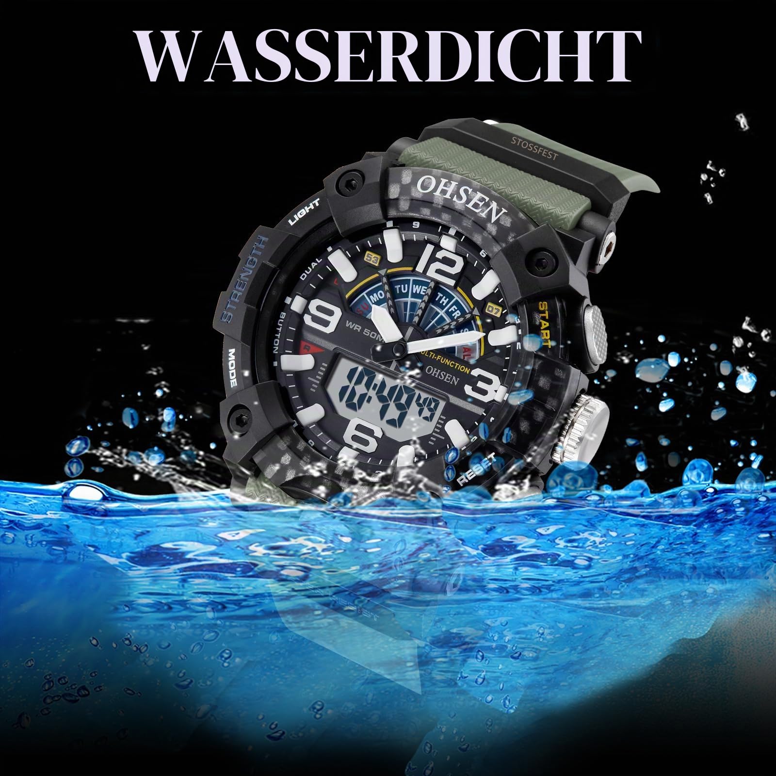 JewelryWe Herrenuhr Digital Quarz Uhr 30m Wasserdicht Analog Armbanduhr Digitaluhr Herren Silikon Armband Große Taktische Militär Sport Uhr mit LED Licht, Kalender, Alarm, Stoppuhr, Leuchtzeiger