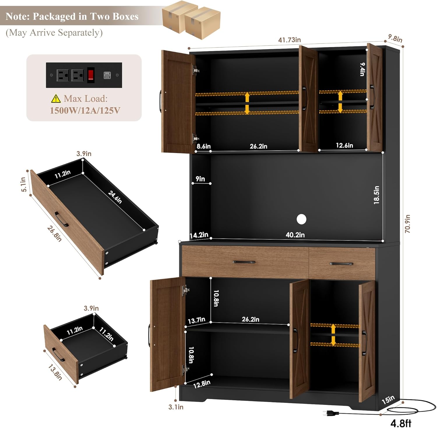 Detailed dimensions and components of the HOSTACK Pantry Cabinet