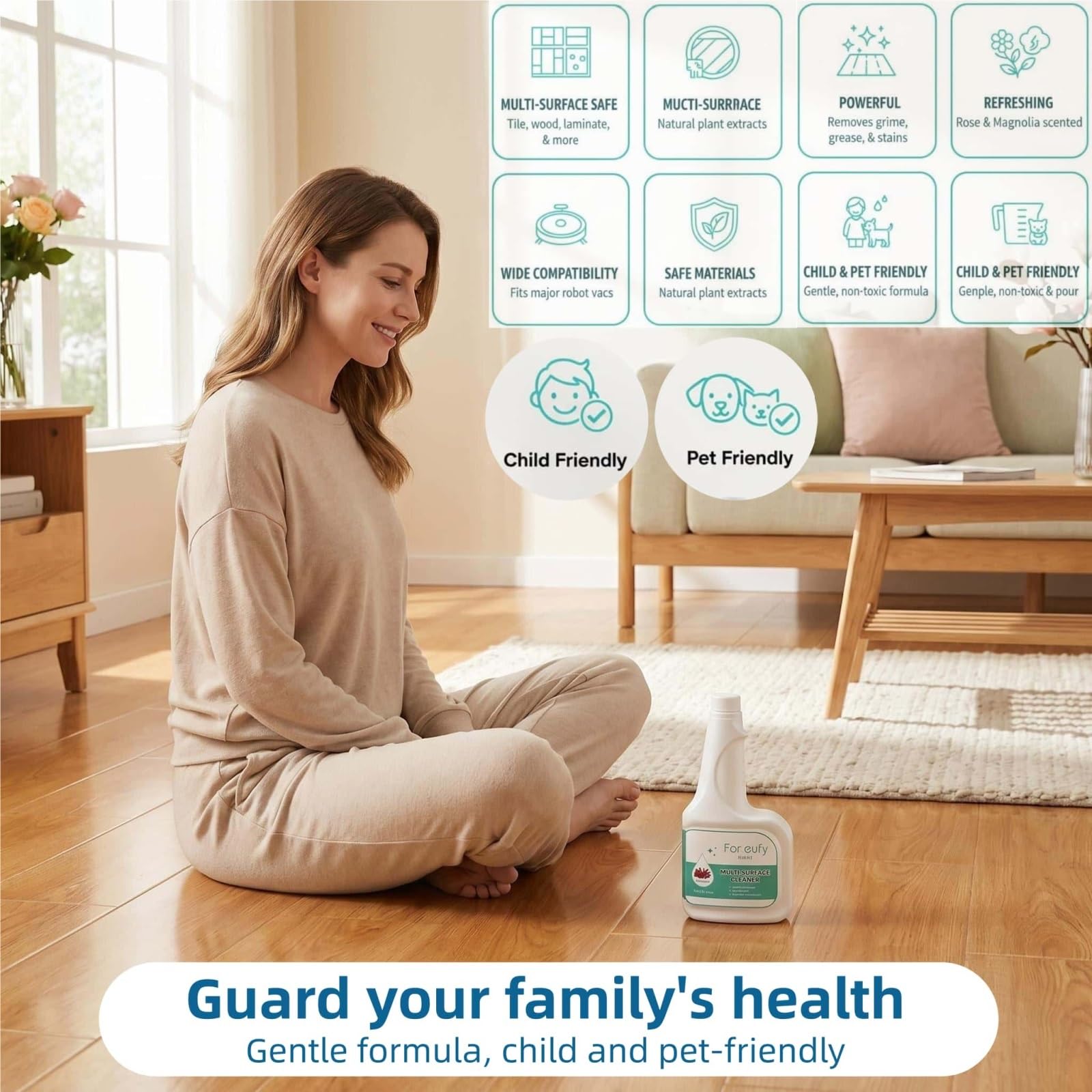 Compatible con eufy Omni C20/X8 Pro/X10 Omni, Solución Limpiadora for Pisos, 473mlX5, Eliminación Fuerte de Manchas, Baja Espuma a Base de Plantas, Proporción 1:200