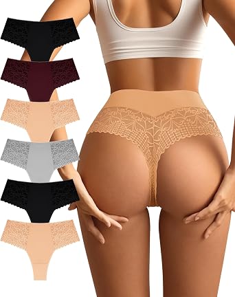 MEIYATING 6 Pack Sexy Underwear Women Lace Bikini Panties Cheeky Hipster