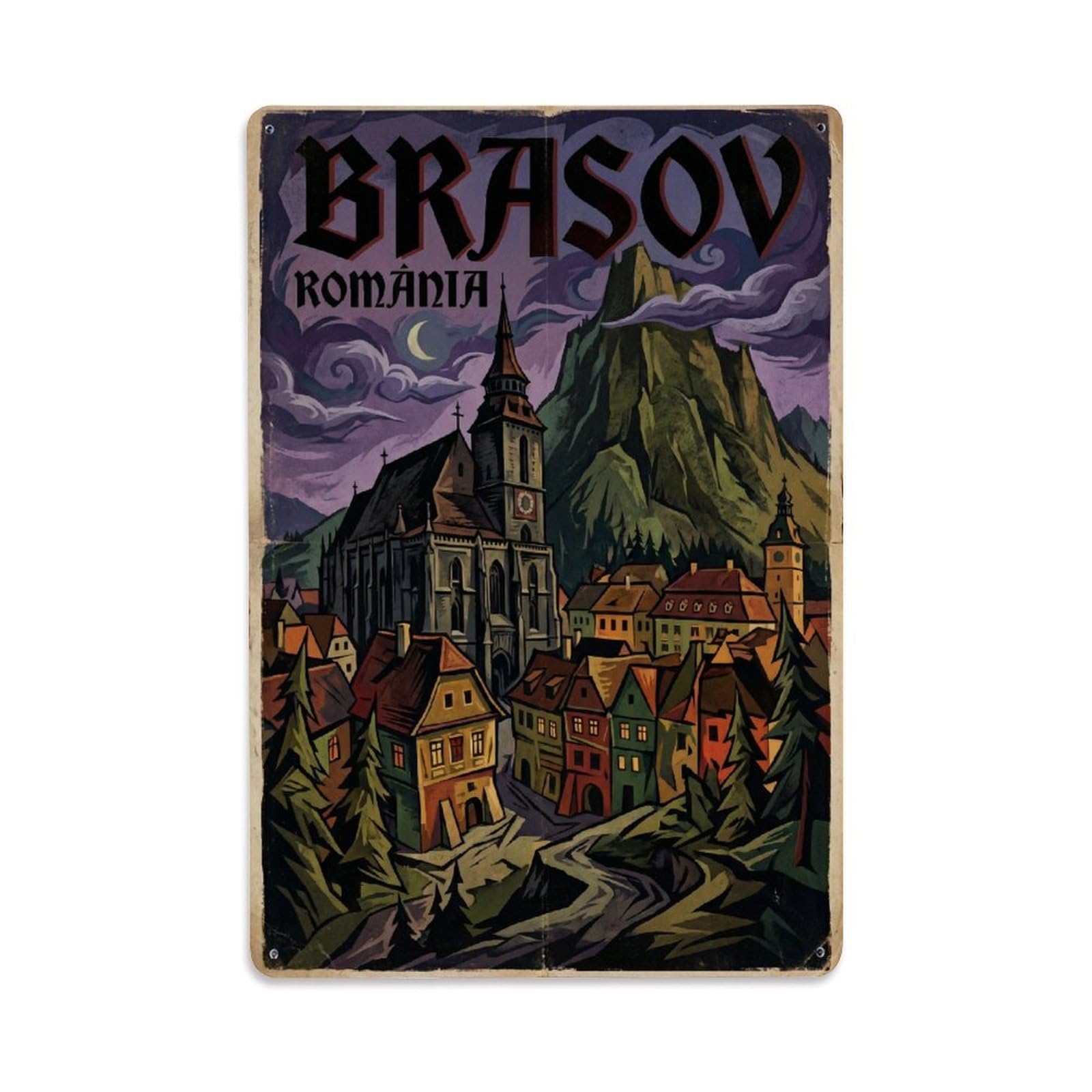 Travel Retro Romania Brasov Metal Tin Sign