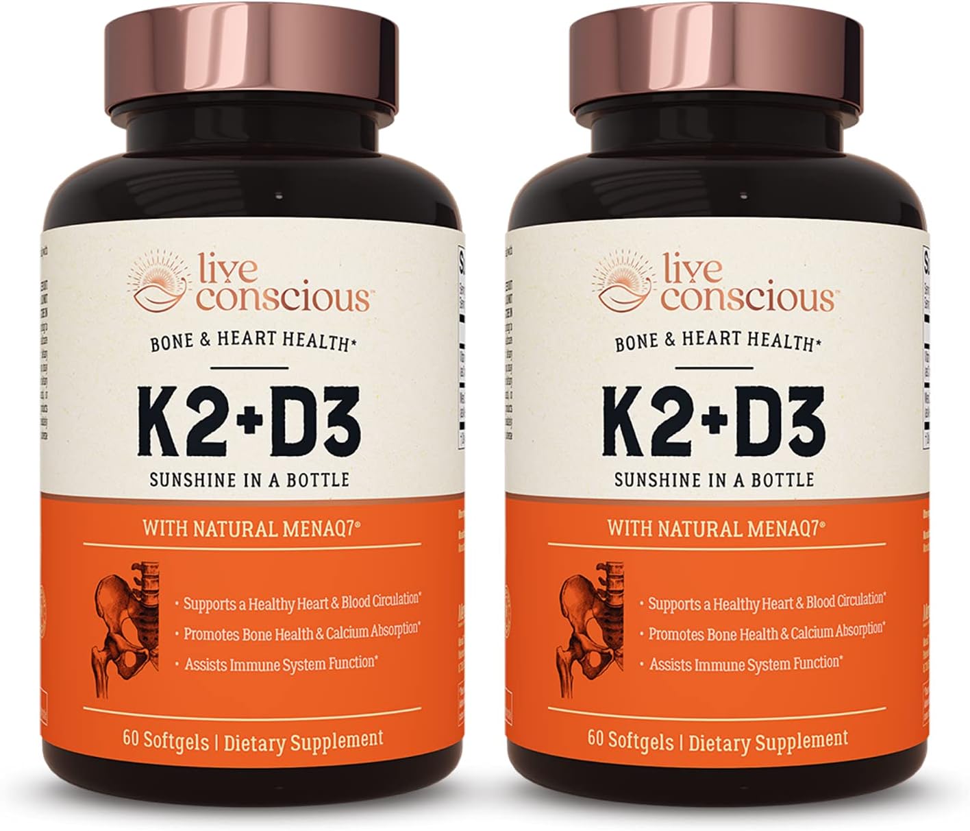 Live Conscious Vitamin K2 MK7 with D3 Supplement by LiveWell | Bone & Heart Health Support - Patented Vitamin K & Vitamin D3 5000 IU - 120 Softgels (2-Pack) : Everything Else