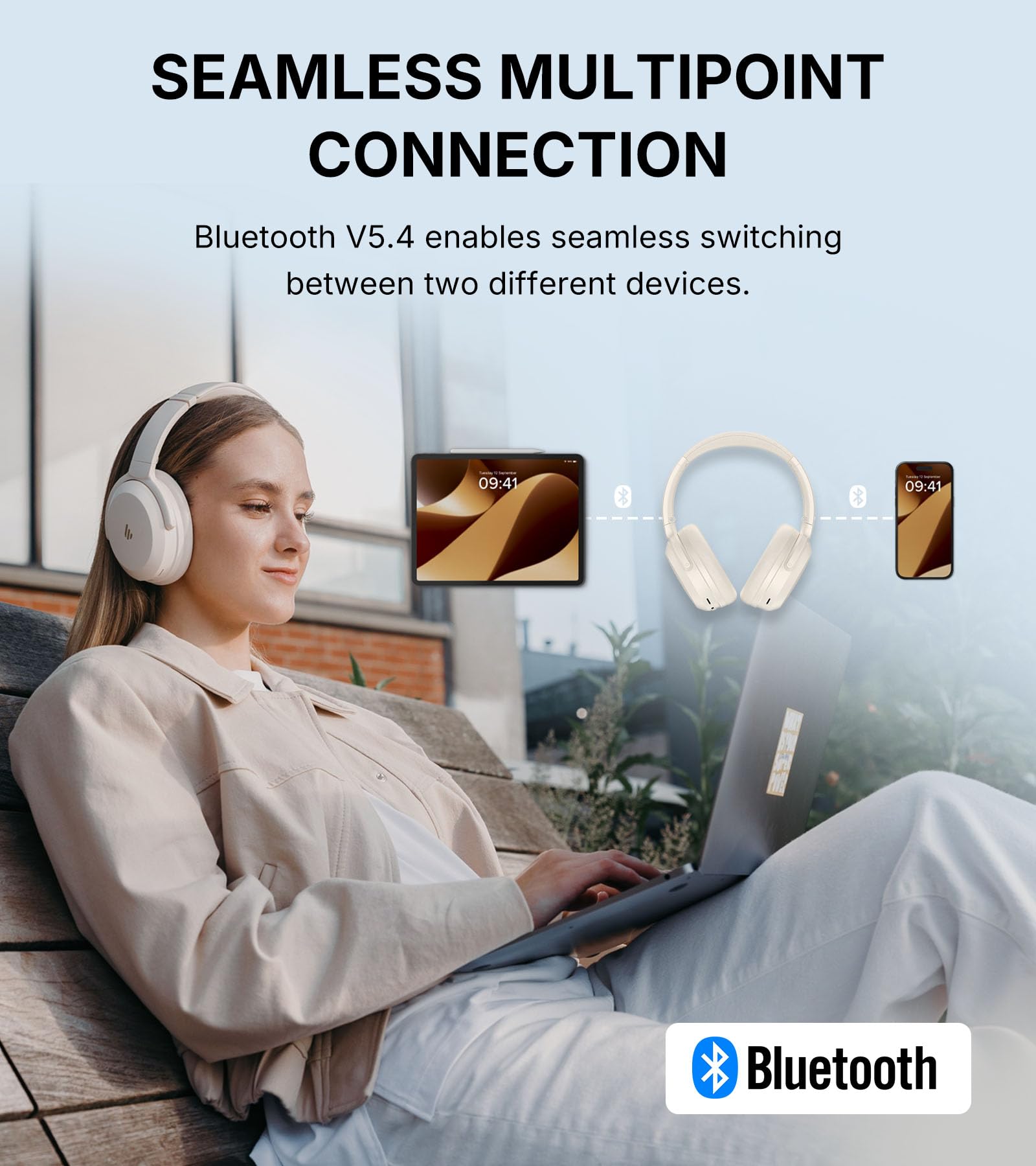 Edifier WH700NB Pro Kabellose Over-Ear Kopfhörer mit -43dB Aktiver Geräuschunterdrückung, Hi-Res Audio, AAC, Bluetooth V5.4, Multi-Point-Verbindung, AI-Klare Anrufe, Schnellladung, Faltbar - Elfenbein