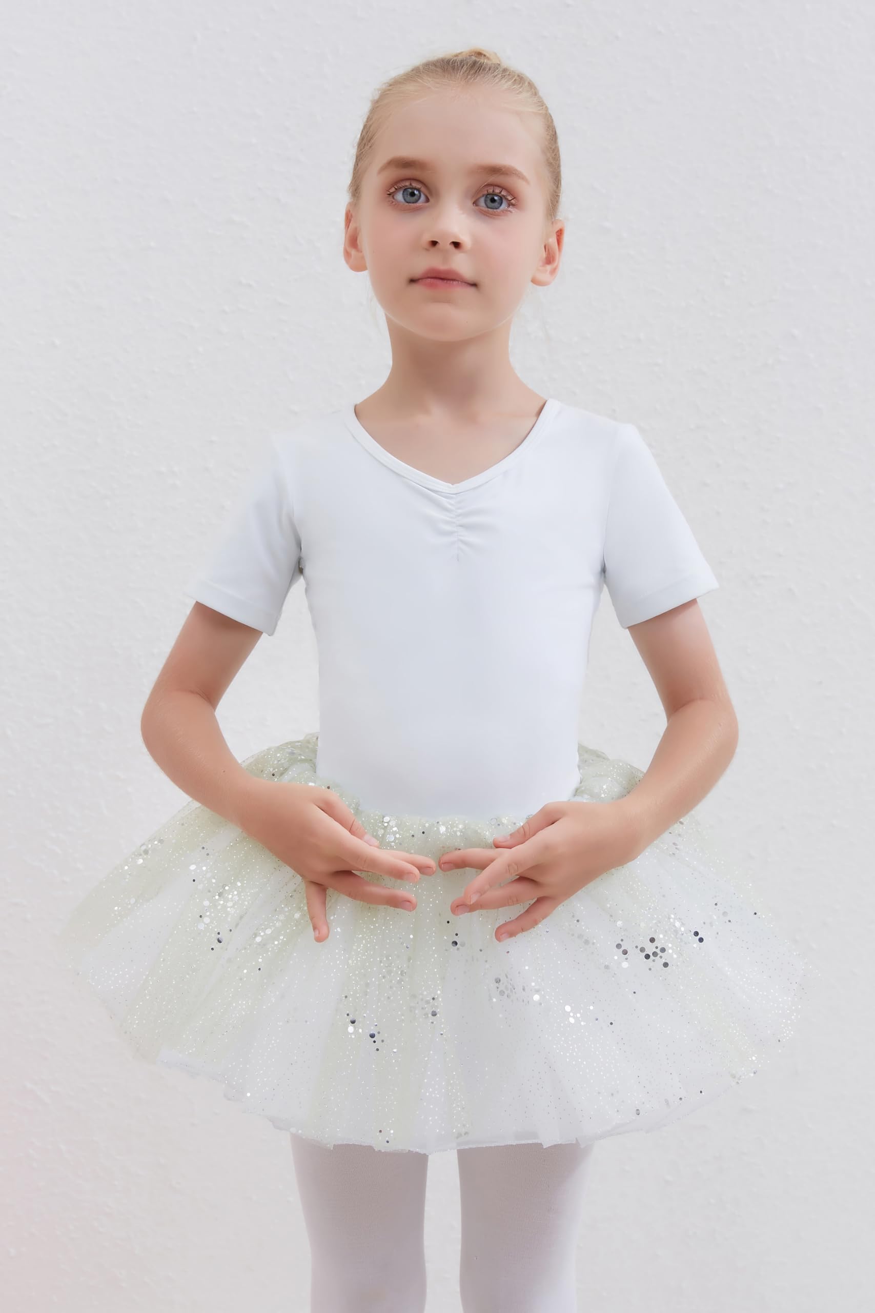 Ragazza Vestiti da Balletto Body Danza Tutu Body Balletto Leotard Morbido Cotone Manica Corta Ginnastica Leotards con Rimovibile Gonna Tutu per Ballo