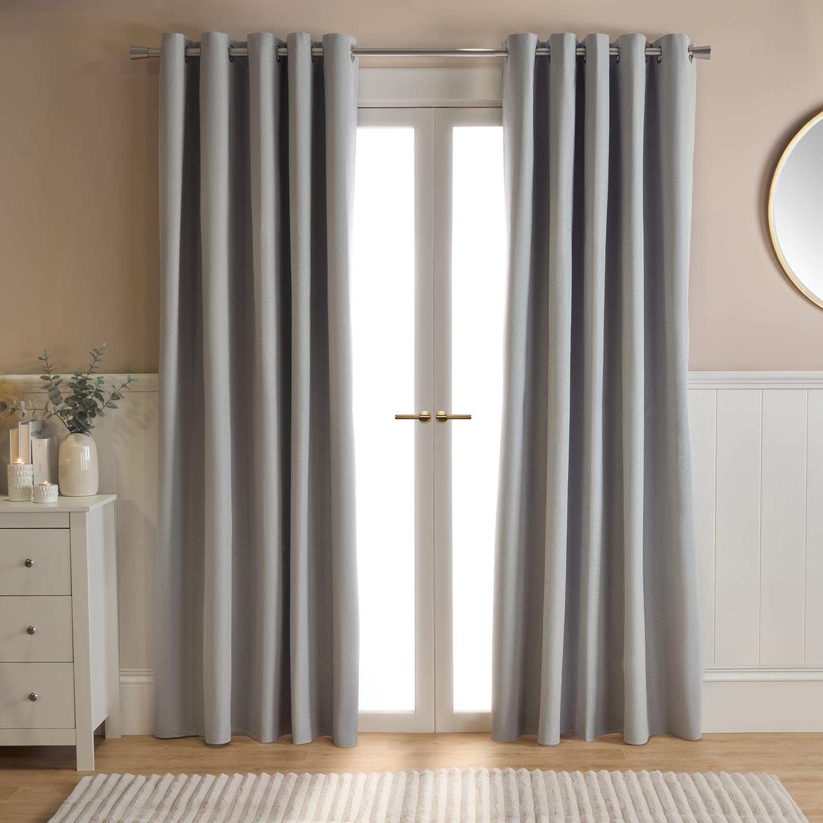 Ohs Woven Texture Pair Of Eyelet CurtainsSilver66 X 72" from B&Q