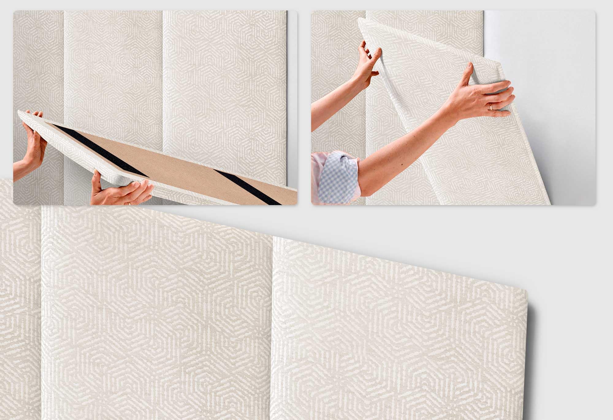 DHOME Cabecero Tapizado en Tejido Luxury Antimanchas Diseño Modular Vertical Autoadhesivo Cabezal Cama Dormitorio Acolchado (Ethnic White, 110cm, Altura 80cm, x3)