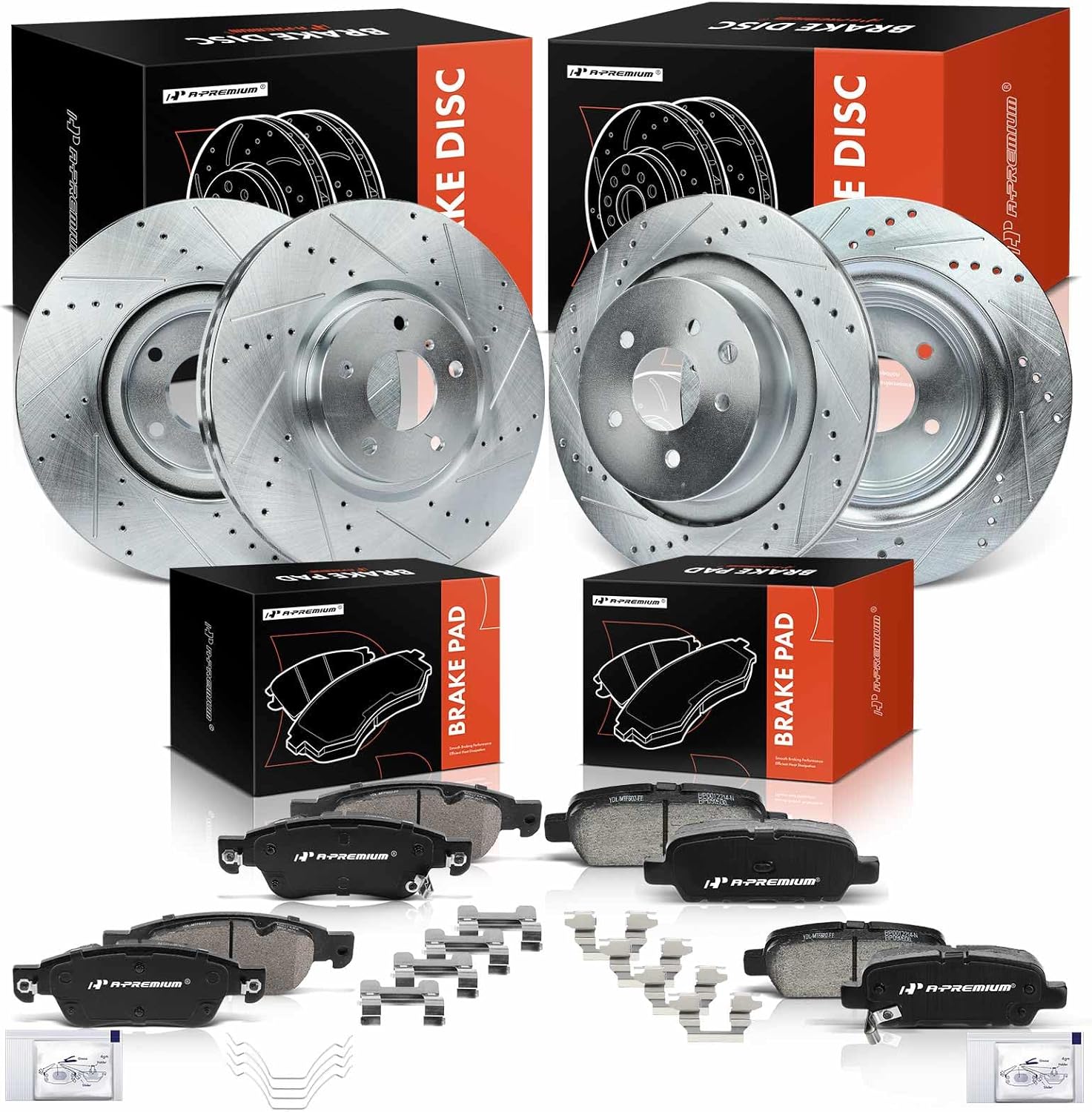 A-Premium Front and Rear Drilled and Slotted Disc Brake Rotors + Ceramic Pads Kit Compatible with Select Infiniti models - G35 2007, G37 2008-2012, 12-PC Set